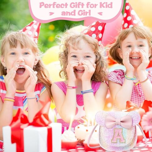 Toddler Purse Girl Wallet for Kids 2 3 4 5 6 7 8 9 Year Old Birthday Gifts,Cute Mouse Ear Bow Crossbody Shoulder Purse,Personalized Initial Toddler Purse Wallet Gifts for Little Girl (glitter pink_A) in Kuwait