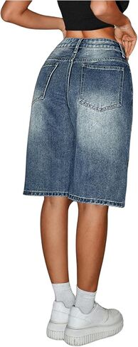 MakeMeChic Women's Straight Leg Denim Shorts Zip Up Button Knee Length Jean Shorts in Saudi Arabia
