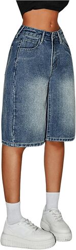 MakeMeChic Women's Straight Leg Denim Shorts Zip Up Button Knee Length Jean Shorts in Saudi Arabia