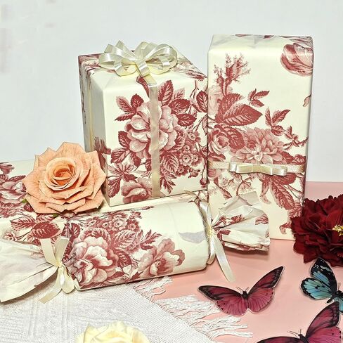 LIAPAWPAW 60 Sheets Peony Tissue Paper, Vintage Floral Gift Tissue Paper for Gift Bags Packaging, Blue and Red Elegant Flower Gift Wrap Paper for Wedding Birthday Party Christmas Holiday,20x14inch in Saudi Arabia