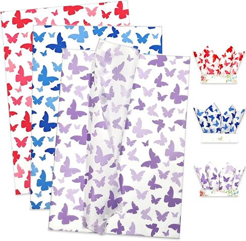 LIAPAWPAW 60 Sheets Peony Tissue Paper, Vintage Floral Gift Tissue Paper for Gift Bags Packaging, Blue and Red Elegant Flower Gift Wrap Paper for Wedding Birthday Party Christmas Holiday,20x14inch in Saudi Arabia