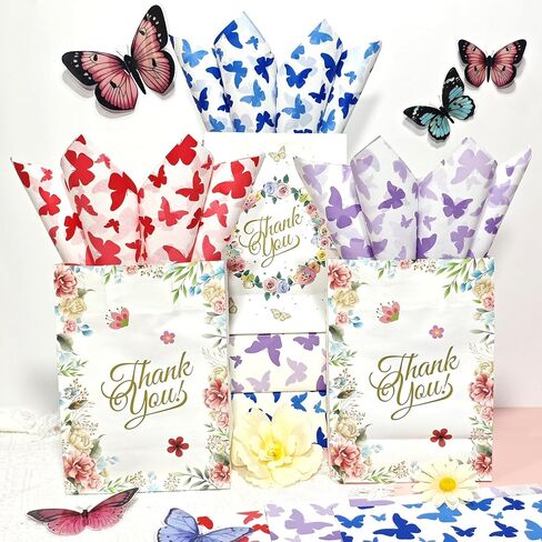 LIAPAWPAW 60 Sheets Peony Tissue Paper, Vintage Floral Gift Tissue Paper for Gift Bags Packaging, Blue and Red Elegant Flower Gift Wrap Paper for Wedding Birthday Party Christmas Holiday,20x14inch in Saudi Arabia