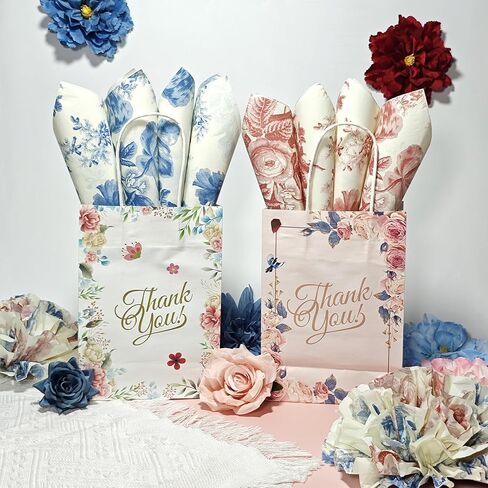 LIAPAWPAW 60 Sheets Peony Tissue Paper, Vintage Floral Gift Tissue Paper for Gift Bags Packaging, Blue and Red Elegant Flower Gift Wrap Paper for Wedding Birthday Party Christmas Holiday,20x14inch in Saudi Arabia