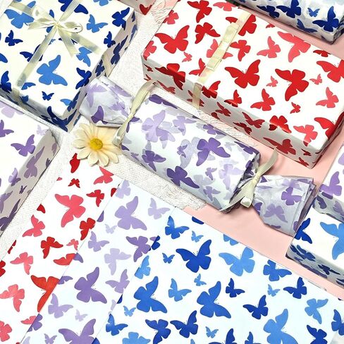 LIAPAWPAW 60 Sheets Peony Tissue Paper, Vintage Floral Gift Tissue Paper for Gift Bags Packaging, Blue and Red Elegant Flower Gift Wrap Paper for Wedding Birthday Party Christmas Holiday,20x14inch in Saudi Arabia