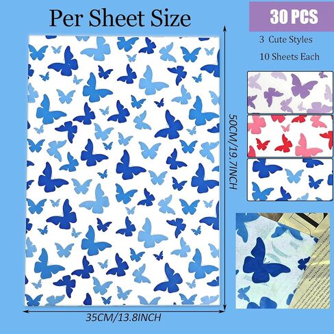LIAPAWPAW 60 Sheets Peony Tissue Paper, Vintage Floral Gift Tissue Paper for Gift Bags Packaging, Blue and Red Elegant Flower Gift Wrap Paper for Wedding Birthday Party Christmas Holiday,20x14inch in Saudi Arabia