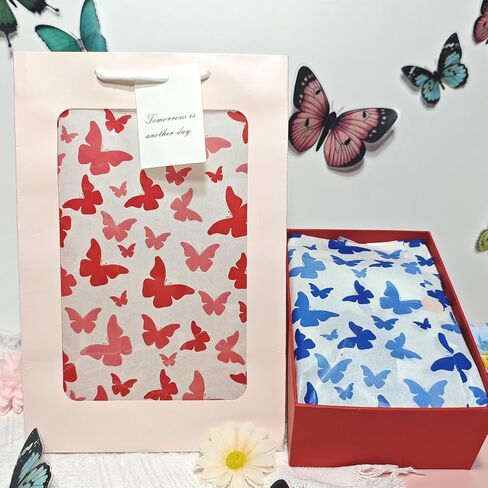 LIAPAWPAW 60 Sheets Peony Tissue Paper, Vintage Floral Gift Tissue Paper for Gift Bags Packaging, Blue and Red Elegant Flower Gift Wrap Paper for Wedding Birthday Party Christmas Holiday,20x14inch in Saudi Arabia