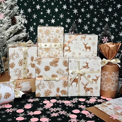 LIAPAWPAW Christmas Tissue Paper, 60 Sheets Metallic Rose Gold Tissue Paper for Gift Bags Packing, Pretty Deer Snowflake Gift Wrapping Tissue Paper for Xmas Winter New Year Holiday Party Decor,20x14in in Saudi Arabia