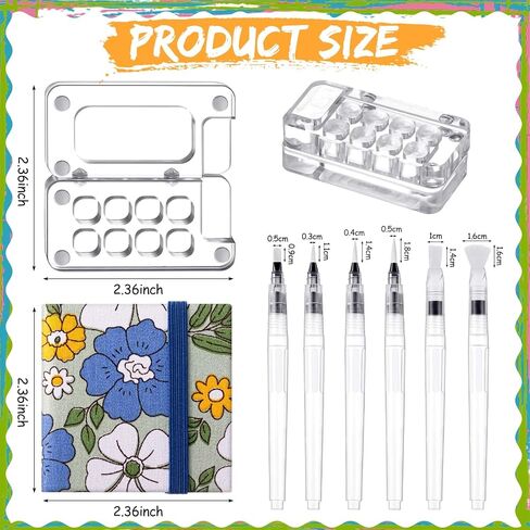 Chiisong 12 Pcs Mini Portable Watercolor Palette Set Including Acrylic 8 Grid Paint Box Watercolor Paper Pad Sketchbook 6 Paint Brushes 4 Binder Clips for Painters Artists Students(Summer Flowers) in Saudi Arabia