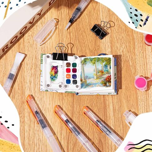 Chiisong 12 Pcs Mini Portable Watercolor Palette Set Including Acrylic 8 Grid Paint Box Watercolor Paper Pad Sketchbook 6 Paint Brushes 4 Binder Clips for Painters Artists Students(Summer Flowers) in Saudi Arabia