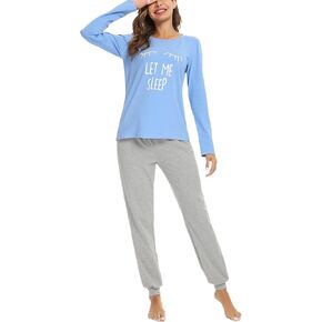 Pajama Sets for Women Cotton Sleepwear Pj Set Long Sleeve Top&Star Print Pants with Pockets