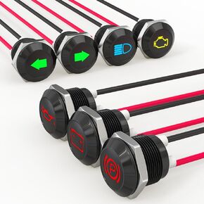 7PCS 12V LED Small Indicator Light, 1/2"(12mm) Waterproof Signal Indicator Pilot Dash Light with Wires for Cars, Trucks