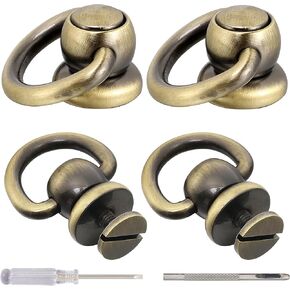 Notgia 4Pcs D Rings for Purse Brass Rivets for Leather Rotatable Purse Strap Hardware Ball Button Studs for Handbag D Rings Chicago Screws for Repair Purse Dog Collar Leather Crafts (Gold)