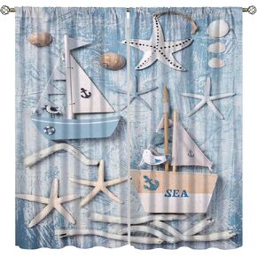 Boy Window Curtains Submarine Window Drapes Yacht Window Treatments Underwater World Oasis Thermal Drapes for Kids Girls Toddler Teens Room Dorm Decor Set 2 Panels,42x45 Inches