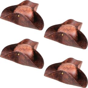 4 Pack Leather Pirate Hat Brown Tricorn Hat Distressed Pirate Hat for Halloween Cosplay Pirate Theme Party Costume Accessories
