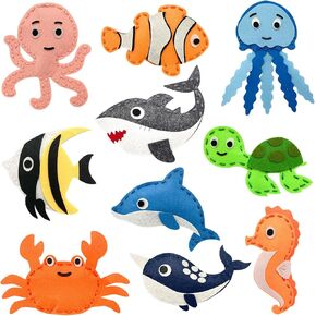Vlokup Sea Animals Felt Sewing Kit for Kids, Ocean Animals Kids Sewing Kit for Beginners Ages 7 8 9 10 11 12， Sewing Craft Kit Educational and Fun Gift for Girls and Boys