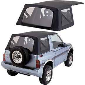 Sierra Offroad Soft Top Replacement for Suzuki Sidekick & Chevrolet Tracker 1986-1994, Leather Grain Vinyl, Black, Clear Windows