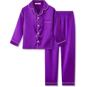 بيجامة تيبيس ساتان للبنات - وردي نيون لطيف حريري بأكمام طويلة وسروال ملابس نوم طقم بيجاما مقاس 6/7-16 in Kuwait