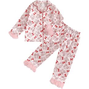 Qiylii Toddler Girls Silk Halloween Pajamas Pumpkin Print Long Sleeve Fall Pjs Button-Up Satin Pajamas Halloween Nightgown
