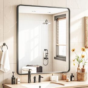 20x24 Black Rectangle Bathroom Mirrors for Over Sink, Bathroom Vanity Mirror for Wall, Black Metal Frame Rectangular Mirror for Restroom Powder Room Toilet, Shatterproof, Tempered Glass