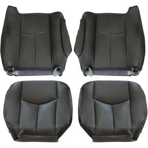 Driver Passenger Seat Cover Compatible with Avalanche Silverado Sierra 2003-2007 Leather Bottom & Top Dark Gray Front Seat Cover 4Pcs