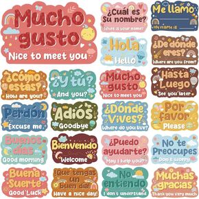 Wxiben Spanish Classroom Decorations - 20 Pcs Phrases Posters Set, School Decor Bulletin Board Study Materials for Teachers, Preschool Language Learning Posters