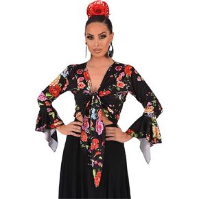 Top-Bolero de Tejido elástico, Cruzado y de Mangas con Volante, Ideal para la Danza flamenca o sevillanas
