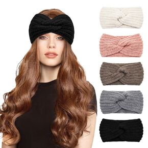 Ammiko Winter Headbands for Women 5Pcs Knit Thick Ear Warmers Headwrap Elastic Crocheted Headbands Warm Winter Accessories