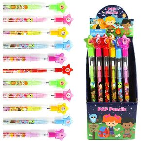 TINYMILLS 24 Pcs Camping Multi Point Stackable Push Pencil Assortment with Eraser for Carnival Prize Goodie Bag Stuffers Party Favors Boy Scouts Girl Scouts