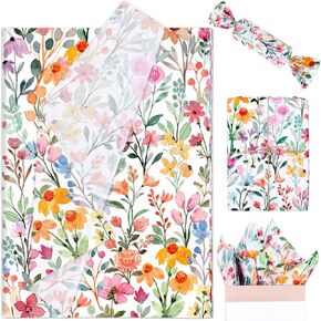 Whaline 100 Sheets Floral Tissue Paper Watercolor Flower Gift Wrapping Paper Colorful Wildflower DIY Art Craft Paper for Spring Wedding Birthday Baby Shower Supplies, 13.7 x 19.6 Inch