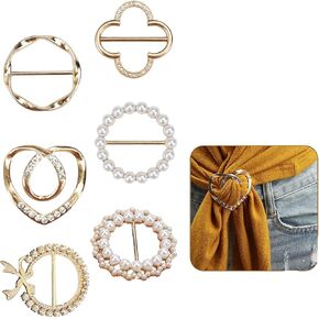 6PCS Scarf Ring Clip - T-shirt Ties Clips Clothes Corner Knotted Button for Women Fashion Metal Round Circle Shirt Clip Buckle Clothing Ring Wrap Holder Loose Tshirt Clothes Scarf Buckle(Gold)