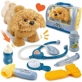 Vet Play Sets for Kids - Veterinarian kit for Kids with Interactive Electric Dog and Cage, Doctor Pretent Play Puppy Dog Toys for Boys Girls Toddlers Ages 2 3 4 5 6 7 Year Old