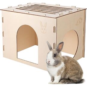 Woiworco Extra Large Rabbit Hideout, Wooden Rabbit Castle Bunny Spacious Breathable Hideouts for Indoor Bunnies, Hamsters and Guinea Pigs Hut to Hide