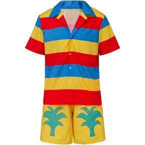 Merlin Bermuda Shirt Shorts Casual Vacation Stripes Short Sleeve Merlin Cosplay Costume for Men