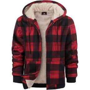 ZITY Heavy Hoodies for Men Plaid Flannel Jacket Warm Sherpa Fleece Lined Coat Winter Full Zip Up Sweatshirt