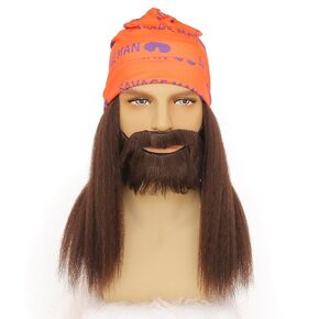 QACCF Long Fluffy Straight Heat Resistant Fiber Costume Halloween Cosplay Beard Men Women Wig