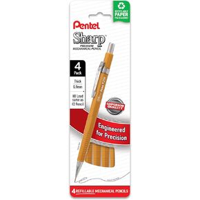 Pentel Sharp Mechanical Pencil, (0.9mm), Bold Line, Yellow Barrel, Pack of 4 (P209PF4G)