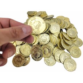 Cool Roman Gold Doro Coins (144 Pieces) Treasure Coins for Kids. 3D Design. Antique Look. Plastic. Large - 1 3/8" Great Party Favor for Kids, Bag Stuffers, Fun, Prizes, Pinata Filler. in Kuwait