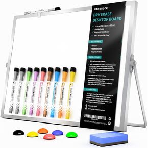 Dry Erase White Board with Stand,Double-Sided Weekly Whiteboard 12x16inch,10 Markers,6 Magnets,1 Eraser,Portable Desktop Whiteboard for Planning,Weekly Schedule Board for School for Office