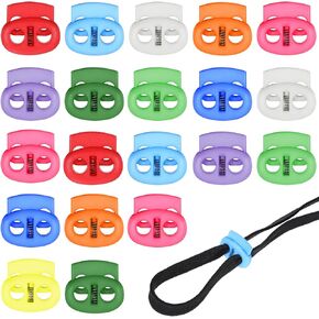 Thinp 20 Pieces Cord Locks for Drawstrings, Plastic Cord Locks Draw String Clip Double Hole Spring Stop Toggle Stoppers for Drawstrings Bags Shoelaces Clothing Paracord Accessories (Colorful)