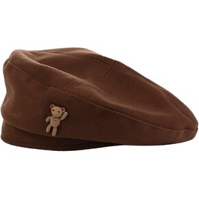 Pokinge Fashion Vintage Cartoon Bear Beret Warm Octagonal Cap for Girls Women Elegant Lady Caps Painter Hat Casual Winter Women Caps Polyester Berets Brown