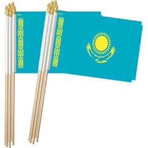 Kazakhstan Stick Flag, Kazakh Small Mini Hand Held Flags, Small Kazakhstan Flag 5x8 Inch,12 Pack, Party Decorations Supplies for Parades,World Cup,Festival Events