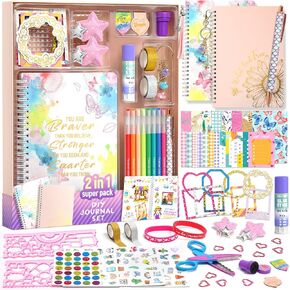 2-Pack DIY Journal Kit for Girls Ages 8-14 Year Old, Birthday Gifts for Teen Girls, 70+ Pcs Art & Crafts, Scrapbook & Diary Supplies Toy Set Trendy Stuff for Kids