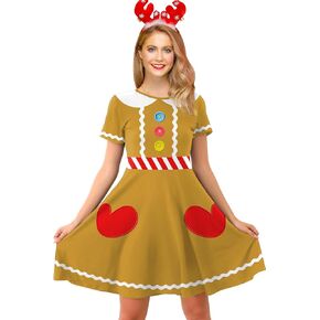 For G and PL Christmas Women 3D Print Short Sleeve Casual Tunic Dress