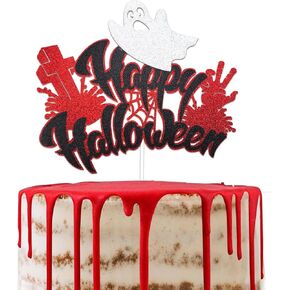 1Pcs Happy Halloween Cake Topper Black Glitter Trick or Treat Cake Topper Castle Witch Pumpkin Ghost Bat Halloween Cake Decorations Cake Pick for Halloween Birthday Baby Shower Party Supplies
