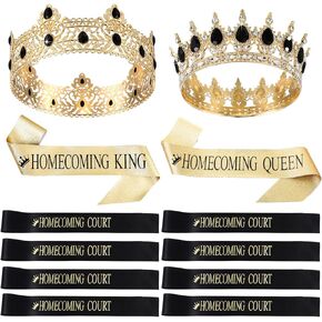 Saintrygo 12 Pcs Homecoming Crowns and Sashes Set Homecoming King Queen Crystal Tiara Court Shiny Sash for Homecoming Party (Gold, Green,Shiny) in Kuwait