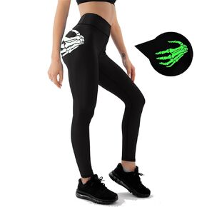 Glow in The Dark Halloween Theme High Waisted Leggings for Women Fitness Yoga Pants Cycling Workout