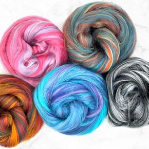 Revolution Fibers Bamboo Fiber Top Variety Pack | 5 Super Soft, Luxurious Blended Colors of 100% Viscose from Bamboo Unspun Fiber | Perfect for Hand Spinning, Needle Felting, Weaving and Crafting