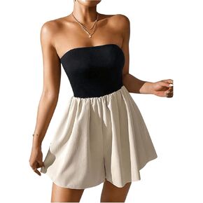 SOLY HUX Women's Color Block Tube Romper Strapless Sleeveless Summer Short Jumpsuit