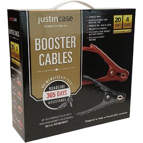 Justin Case Super Heavy-Duty Jumper Cables for Car, Includes 4 Gauge Wire Conductor 20' Car Jumper Cables & 365 Days of Roadside Assistance