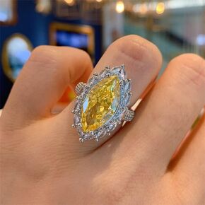 Olive Horse Eye Ring 925 Silver Full Diamond Ring Promise Rings for Her，18k Gold Shiny Citrine Ring Cubic Zirconia Promise Rings Cz Yellow Gem Cocktail Rings Eternity Engagement Wedding Ring （6）
